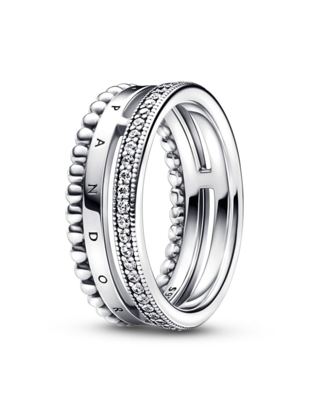 Sterling Silver Circles Pave & Beads Ring - Sz 8